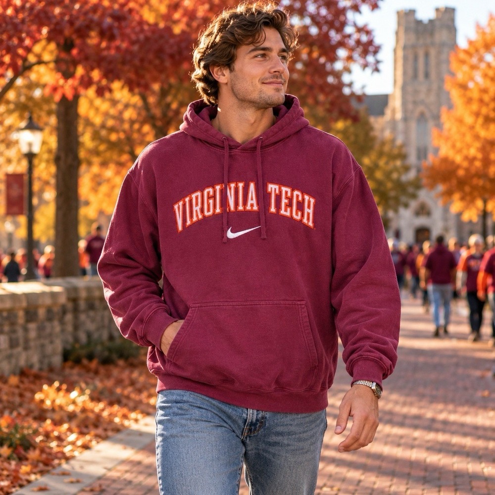 Vintage Y2K Nike Virginia Tech Hokies Hoodie Mens XL Center Swoosh Tackle Twill